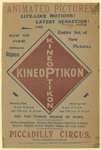 Volantino pubblicitario del Kineoptikon, Piccadilly Circus da English School