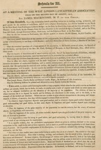 Volantino che spiega una risoluzione della West London Lancasterian Association per iniziare a fornire istruzione ai bambini, agosto 1813 da English School