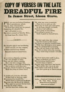 Volantino con versi relativi a un incendio in James Street, Lisson Grove, Londra da English School