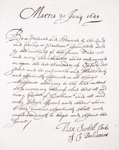 Lettera di Henry Scobell, 20 giugno 1648 da English School