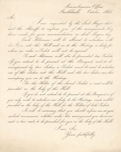 Lettera con dettagli per un banchetto alla Guildhall, Londra, il 9 novembre 1868 da English School