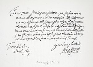 Lettera di Lord Strafford a sua moglie, dalla Torre di Londra, 4 febbraio 1640 da English School