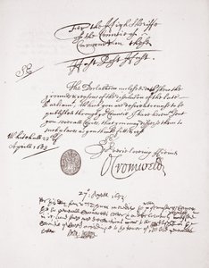 Lettera di Oliver Cromwell, aprile 1653