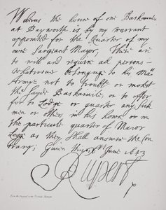 Lettera del principe Rupert, giugno 1643