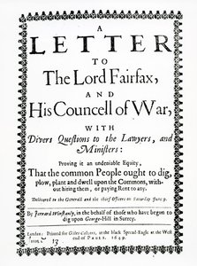 Lettera a Lord Fairfax da Gerrard Winstanley (c.1609-60) per conto dei Diggers a St. George Hill, Surrey, stampata nel 1649 da English School