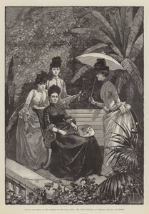La vita a San Remo, nei giardini della Villa Zirio, la principessa ereditaria di Germania e le sue figlie (incisione) da English School