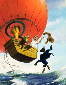 Alleggerire il carico gettando i vestiti da una mongolfiera (gouache su carta)