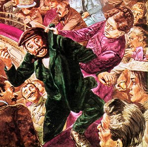Lilian Baylis che espelle un ubriaco dalla galleria del suo amato Old Vic da English School