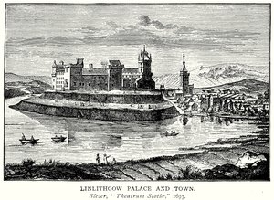 Palazzo e città di Linlithgow (incisione) da English School