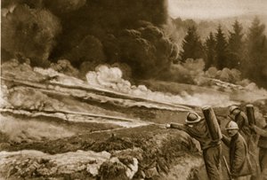 Fuoco liquido, primo impiegato dai tedeschi, adottato con successo dagli alleati, 1914-19 da English School