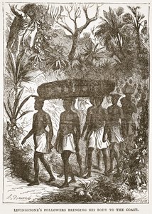I seguaci di Livingstone che portano il suo corpo alla costa, illustrazione da L