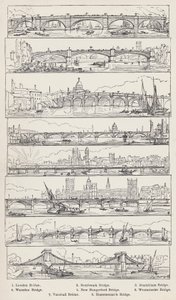 Ponte di Londra, Ponte di Southwark, Ponte di Blackfriars, Ponte di Waterloo, Nuovo Ponte di Hungerford, Ponte di Westminster, Ponte di Vauxhall, Ponte di Hammersmith (incisione) da English School
