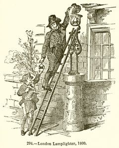 Accenditore di lampioni a Londra, 1800 da English School