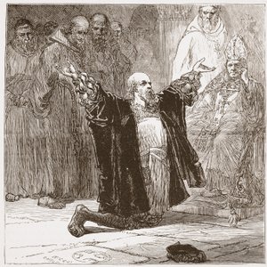 Lord Cobham davanti ai vescovi, illustrazione da La storia del protestantesimo di James Aitken Wylie (1808-1890), pub. 1878 da English School