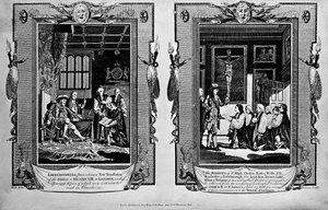 Lord Cromwell presenta la Bibbia a Enrico VIII e i vescovi presentano la petizione a Giacomo II nel 1688, da 