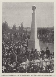 Lord George Hamilton svela il Memoriale dei Martiri del Kent a Canterbury (incisione)