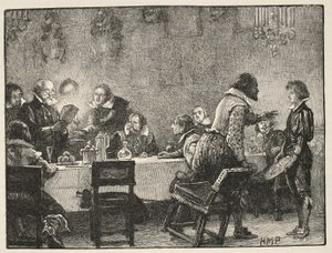 Lord Monteagle e la lettera di avvertimento sul complotto delle polveri, illustrazione da Cassells Illustrated History of England da English School