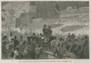 Lord Shaftesbury va ad aprire la Costers Hall, Hoxton, Londra, 1875 da English School