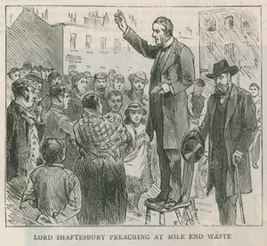 Lord Shaftesbury predica a Mile End Waste, Londra da English School