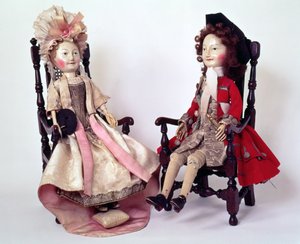 Lord e Lady Clapham, bambole di legno realizzate nel periodo di Guglielmo e Maria, fine XVII secolo, c.1680s