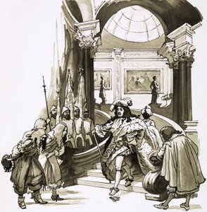 Luigi XIV scende le scale a Versailles