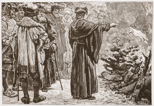Lutero brucia la bolla papale, illustrazione da La storia del protestantesimo di James Aitken Wylie (1808-1890), pub. 1878