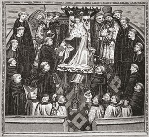 Lydgate presenta il suo libro a Re Enrico V, da 