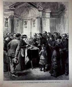 Lying in State, il Corpo di Lord Frederick Cavendish (1836-82) nella Cappella di Famiglia, Chatsworth, da The Illustrated London News, 20 maggio 1882 da English School
