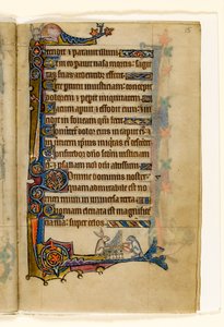 MS 1-2005, fol. 15r: Una lepre e un cane che suonano un organo, decorazione marginale dal Salterio di Macclesfield, Uso di Sarum, East Anglia, c.1330 da English School
