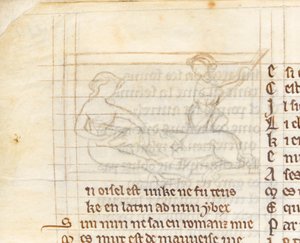 Sottodisegno per una miniatura che mostra un cacciatore che cattura un unicorno sdraiato nudo in grembo a una vergine, dal 