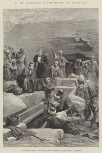Le scoperte di M de Morgan a Dahshur (incisione) da English School