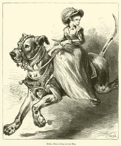 Mademoiselle Minie che cavalca il suo cane da English School
