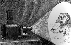 Lanterna magica che proietta una scena dell