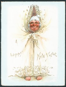 Uomo che sbircia attraverso le tende, Cartolina di Capodanno da English School