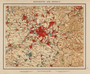 Manchester e dintorni (litografia a colori) da English School