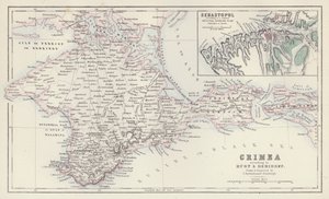 Mappa: Crimea, secondo Huot e Demidoff, disegnata e incisa da J Bartholomew, Edimburgo; Sebastopoli, secondo un piano originale russo ridotto pubblicato a Berlino da English School