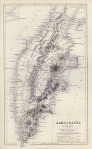 Mappa: Kamchatka, secondo A Erman, disegnata da Augustus Petermann (litografia a colori) da English School