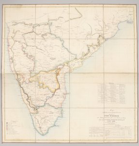 Mappa che mostra la partizione attuale del paese dipendente da Fort St. George in divisioni militari con diverse stazioni di truppe
