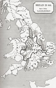 Mappa della Gran Bretagna nel 640, dal Regno di Northumbria in 