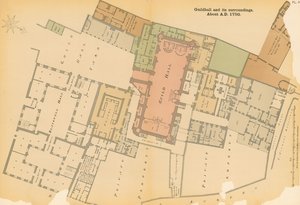 Mappa della Guildhall, Londra, e dintorni circa 1750