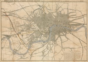 Mappa di Londra che mostra la ferrovia Birmingham, Bristol, Thames Junction, 1839