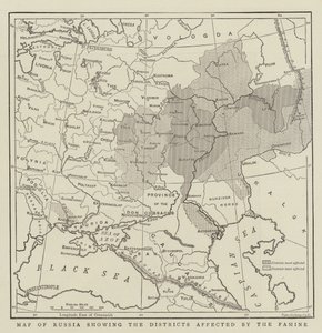 Mappa della Russia che mostra i distretti colpiti dalla carestia da English School
