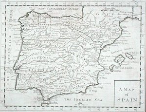 Mappa di Spagna e Portogallo, fine XVIII secolo da English School