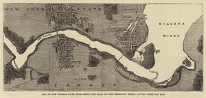 Mappa del fiume Niagara dalle cascate al vortice dove il capitano Webb è stato perso (incisione) da English School