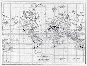 Mappa del mondo che mostra i paesi produttori di vino da English School