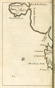 Mappa che mostra la posizione di Brobdingnag dalla prima edizione di Viaggi di Gulliver di Jonathan Swift