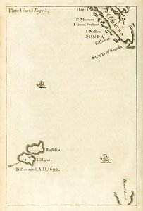Mappa che mostra la posizione di Lilliput dalla prima edizione di Viaggi di Gulliver di Jonathan Swift da English School