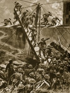 Marinai e fanti di marina che saltano nei corridoi dalla HMS Vindictive, 1914-19 da English School