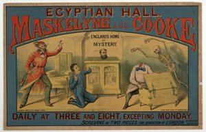 Maskelyne & Cooke alla Egyptian Hall c.1880 (litografia a colori) da English School