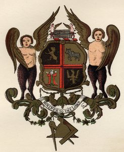 Stemma massonico, dopo un pannello dipinto in possesso di W.H.Y. Rylands, da La Storia della Massoneria, volume II, pubblicato da Thomas C. Jack, Londra, 1883 da English School